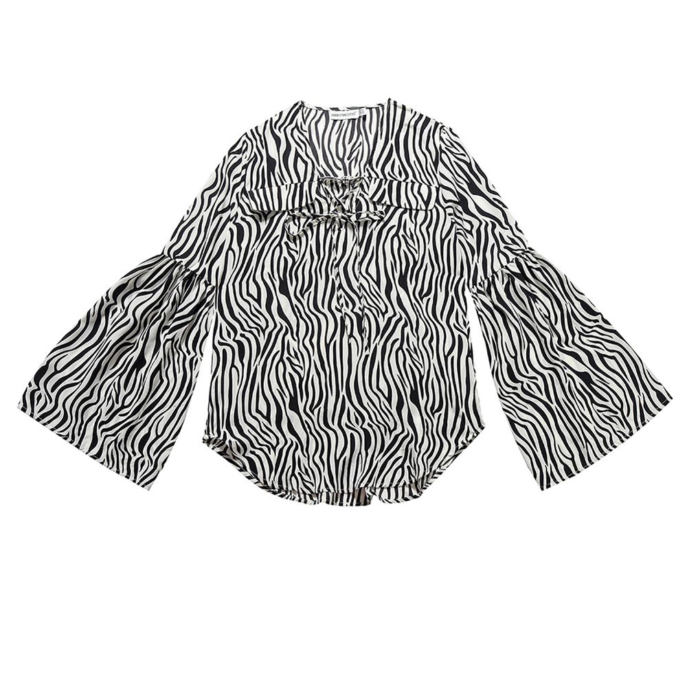 Women Striped Long Wide Sleeve Lace Up Shirt Fit Top Blouse