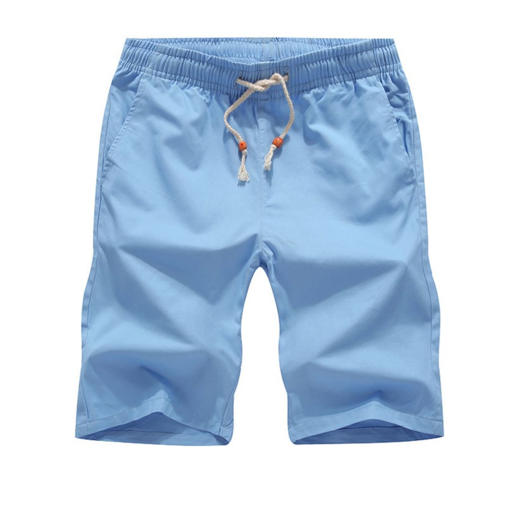 Casual Men Plus Size Summer Shorts Solid Color Linen Drawstring Fifth Pants