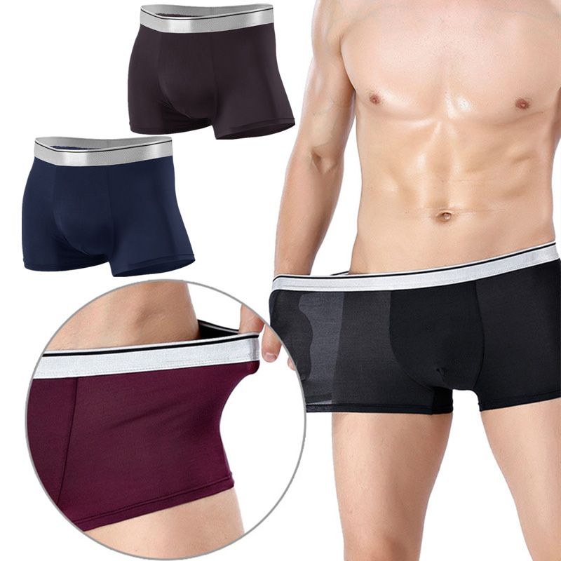 4 Pieces Breathable Men Briefs Large Size Elasticity Silk Boxer Briefs Soft Underwear
