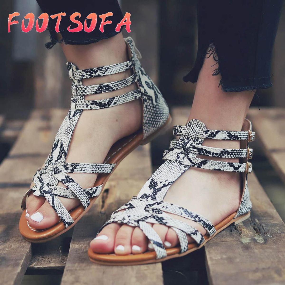 Shoes For Women  Women Summer Fashion Sandals Buckle Strap Flat Leopard Retro Peep Toe Sandals Can