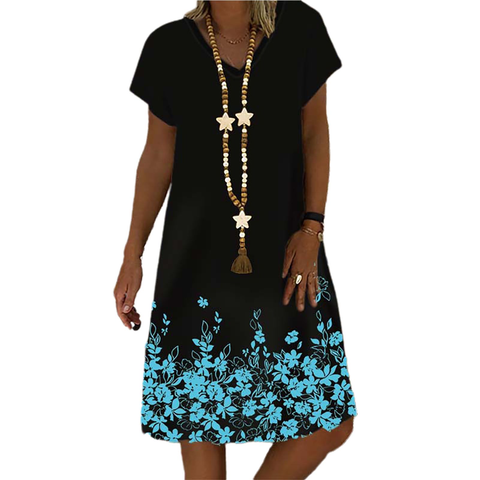Women Dress Floral Print Loose-fitting Knee Length Dress