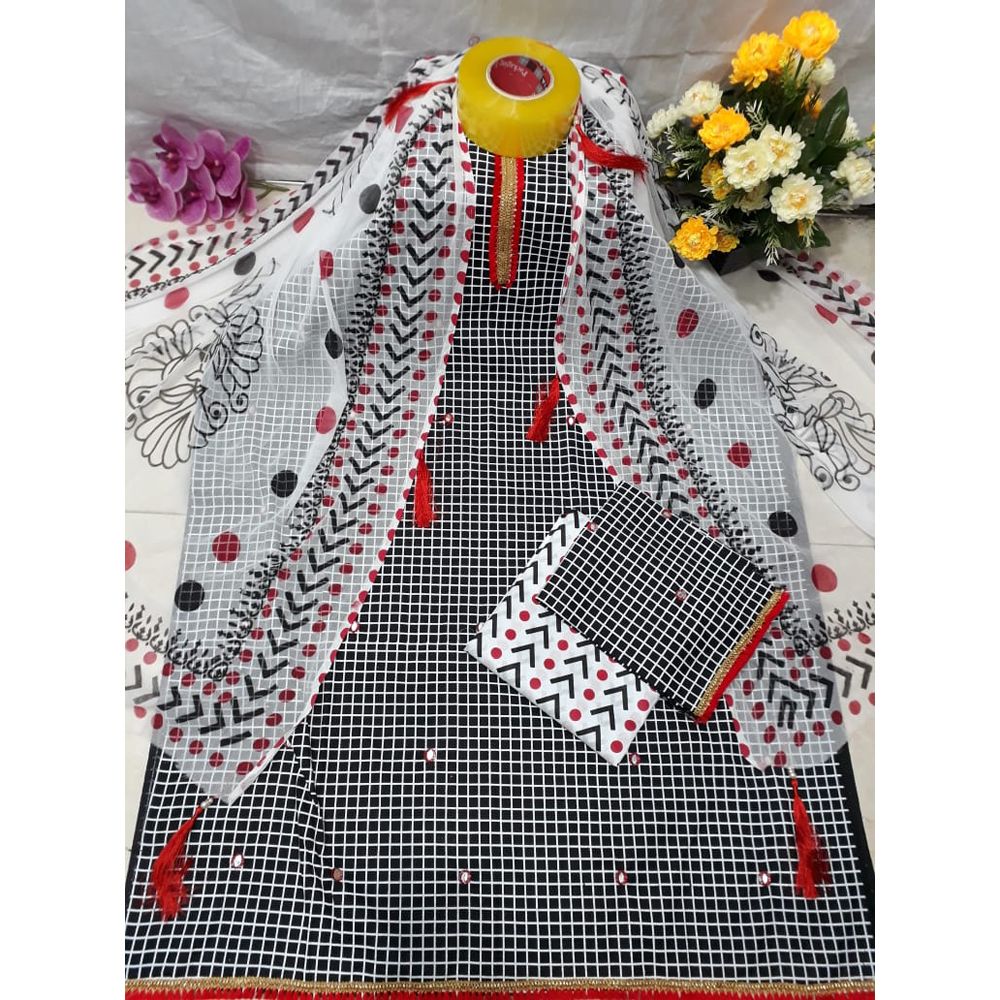 স্কিন প্রিন্ট থ্রি পিচ-Block print Cotton Three Piece [3 Piece] For Women