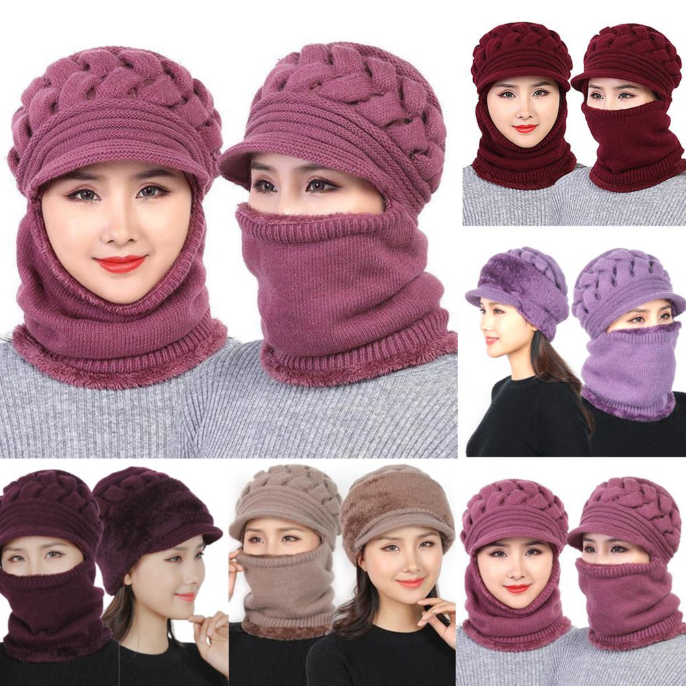 Women Winter Windproof Beanies Scarf Cap Cycling Outdoor Warm Woolen Thickening Velvet Hat