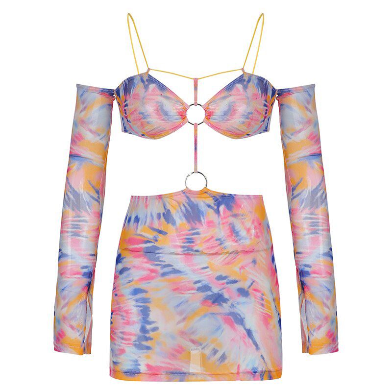 Hollow Out Clubwear Dress Slash Neck Floarl Print Party Dresses Bodycon Mesh Summer Vacation Outifits Wear