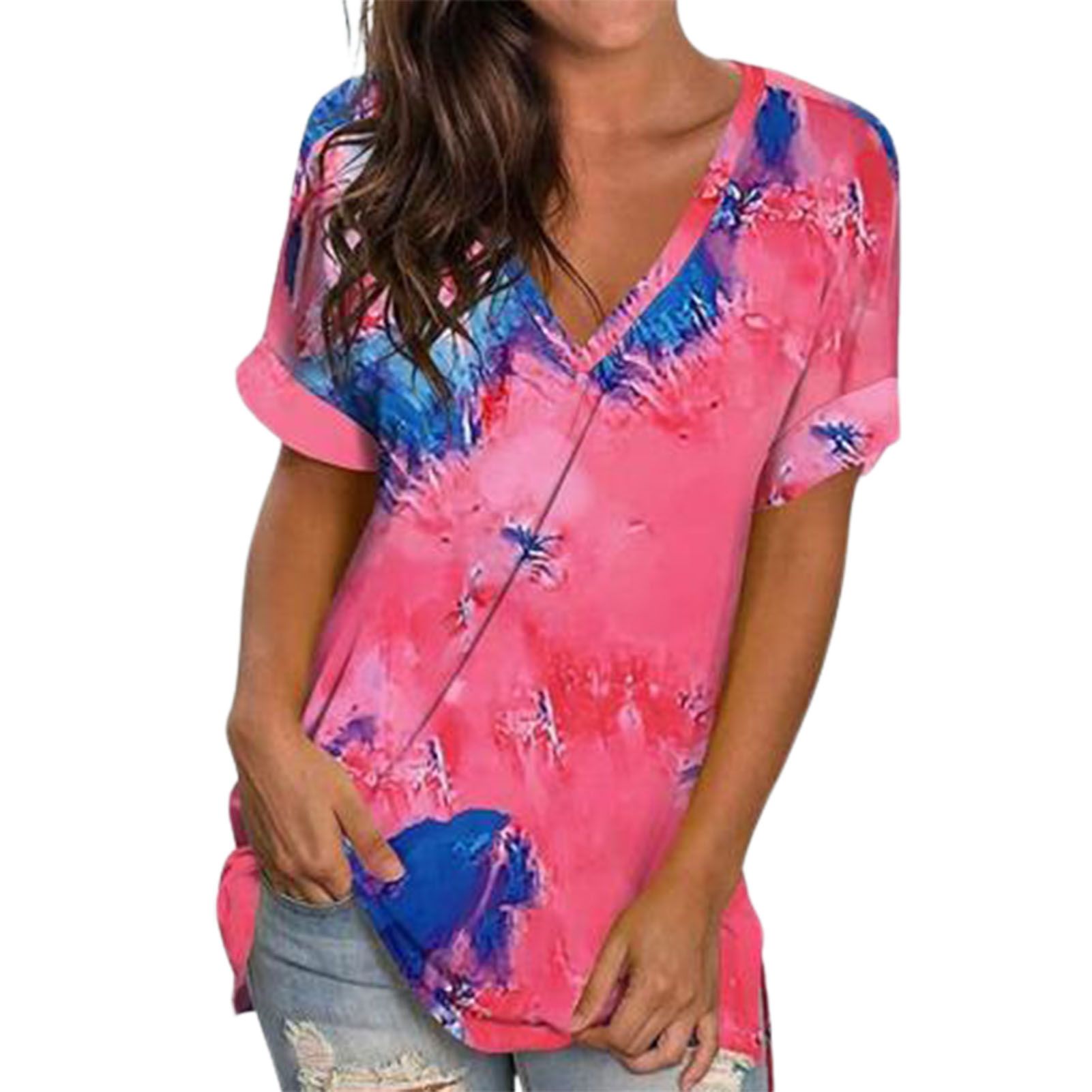 Casual T-shirt Stretchy Geometry Pattern Fashion Women T-shirt