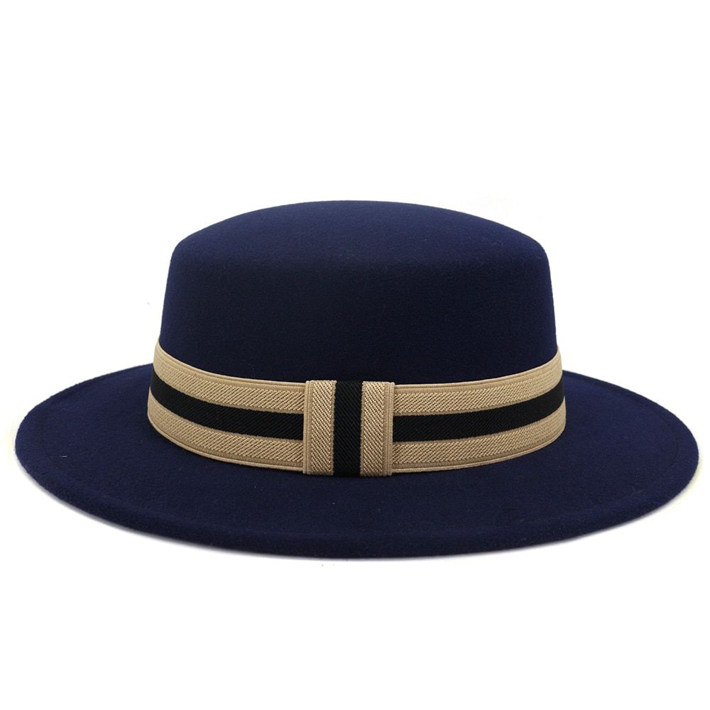 FS Men Women Wool Felt Fedora Bowler Hat with Ribbon Band Elegant Wide Brim Flat Top Party Jazz Cap Black Red Army Green Hats