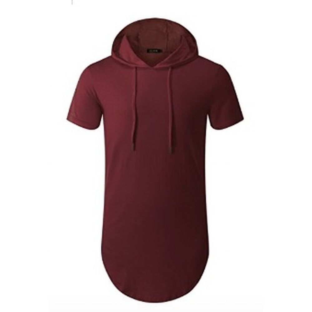 Summer Men's Hoodie Solid Color Short Sleeve Hooded Pullover with Drawstring