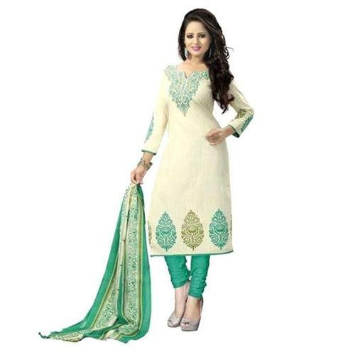 Unstitched Cornsilk And Light Teal Cotton Block Printed Shalwar Kameez For Women