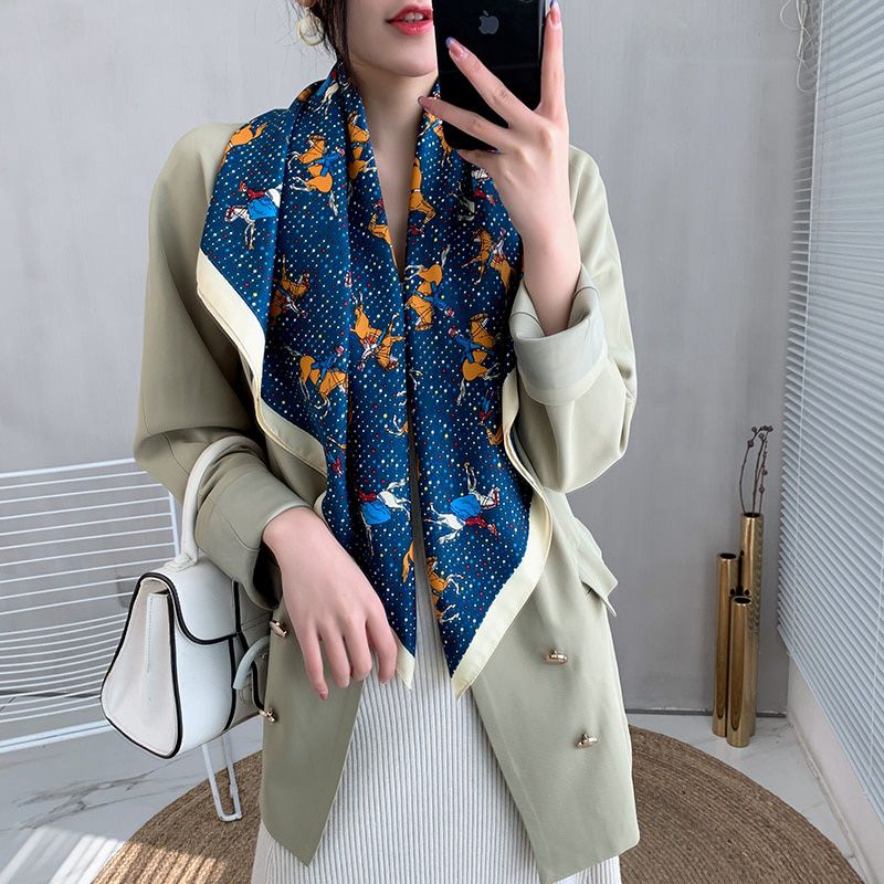 2021 new spring women scarf quality shawl silk fashion scarf headscarf beach sunscreen bag headscarf scarf 90cm*90cm