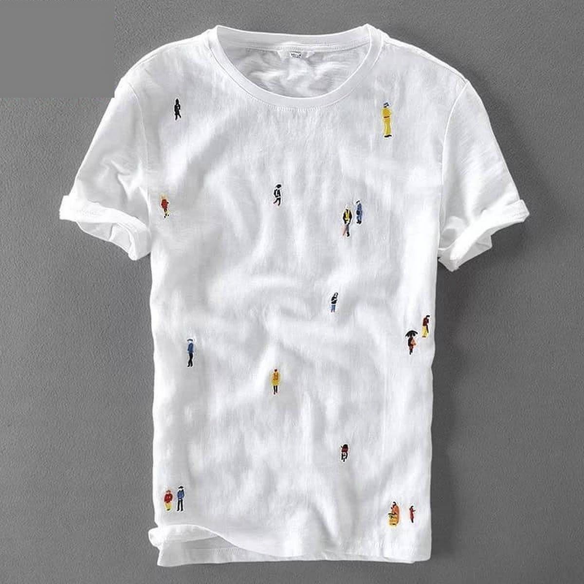 Off White Cotton Short Sleeve T-Shirt For Men