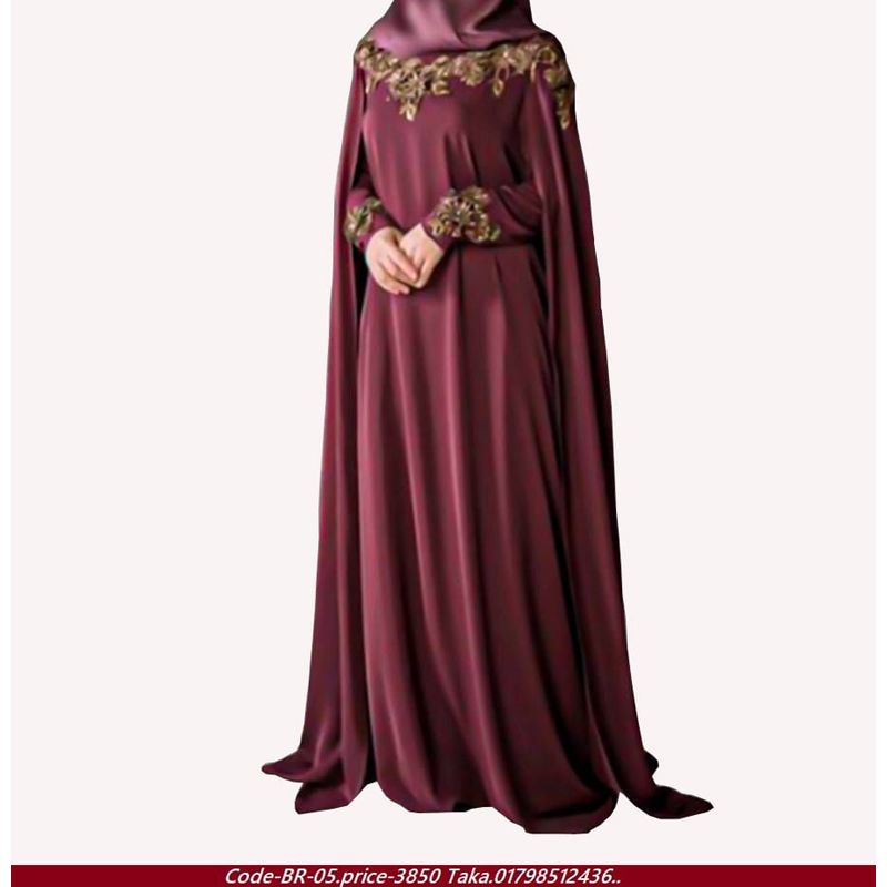 Gorgeous Maroon Color Abaya With Embroidery Works For Women
