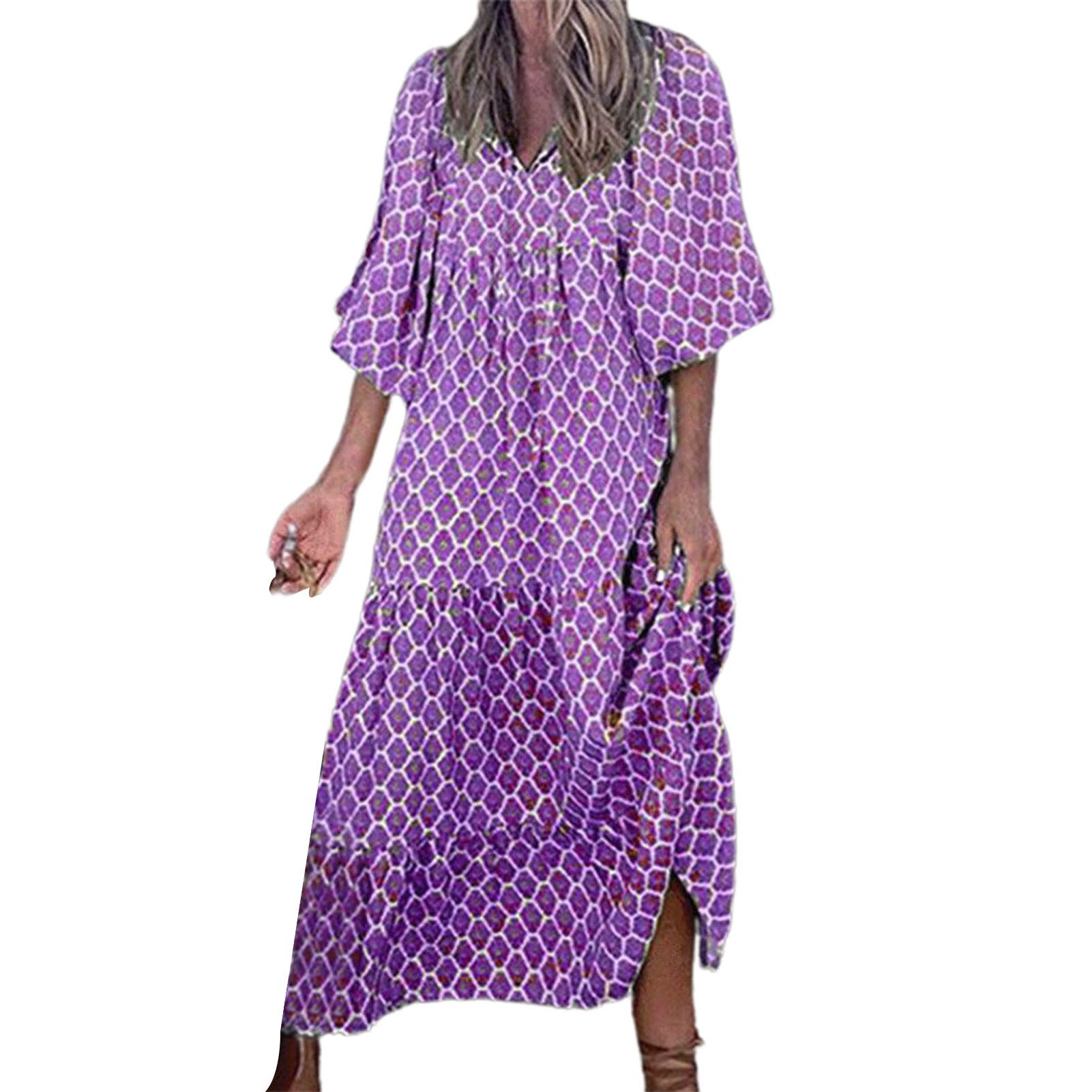 Maxi Dress Loose Fit Half Lantern Sleeve Lace Up Maxi Dress