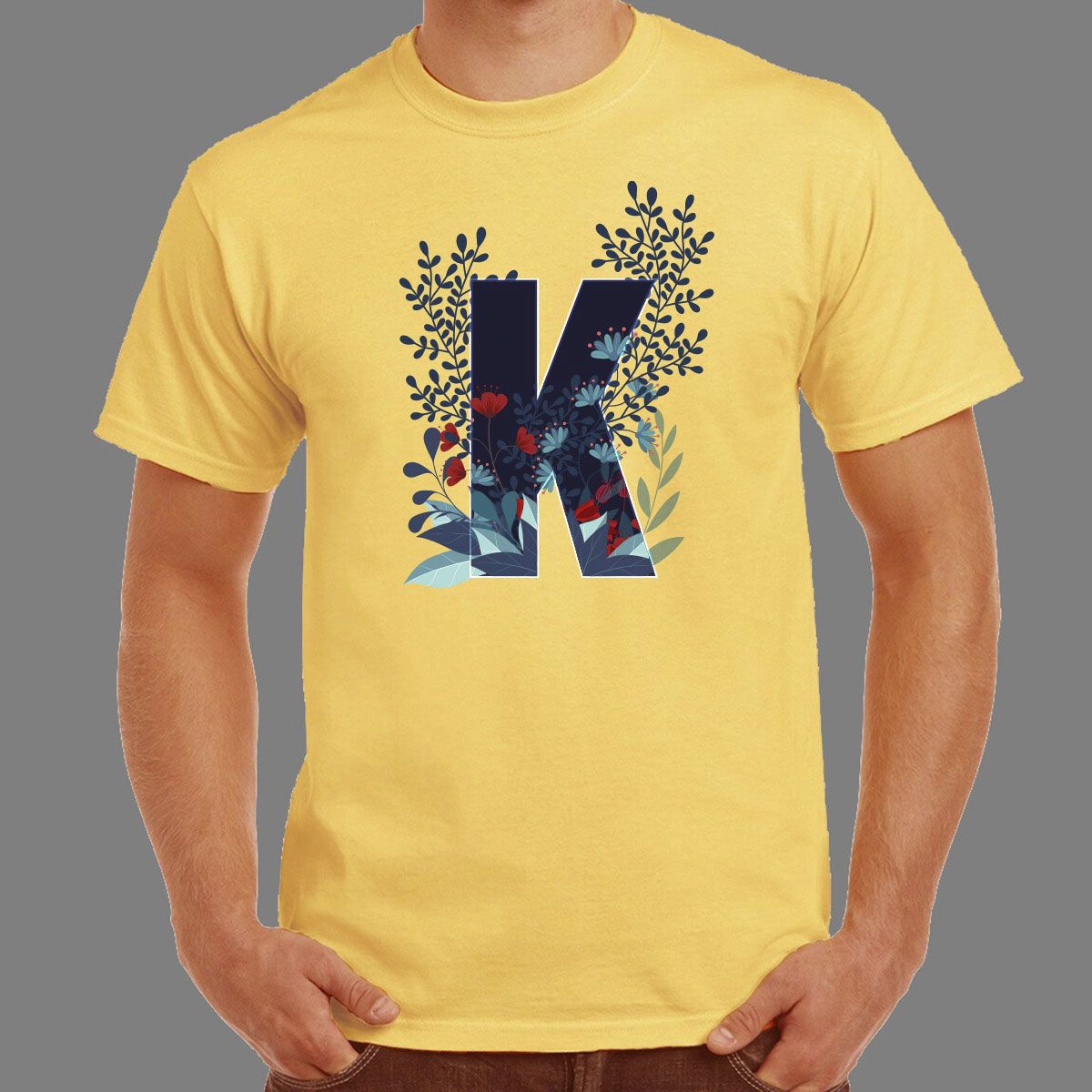 Yellow Synthetic Alphabet A to M T-shirt for Men