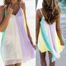 Boho Lady V-Neck Bkless Sleeveless Rainbow Color Block Summer Behni Dress