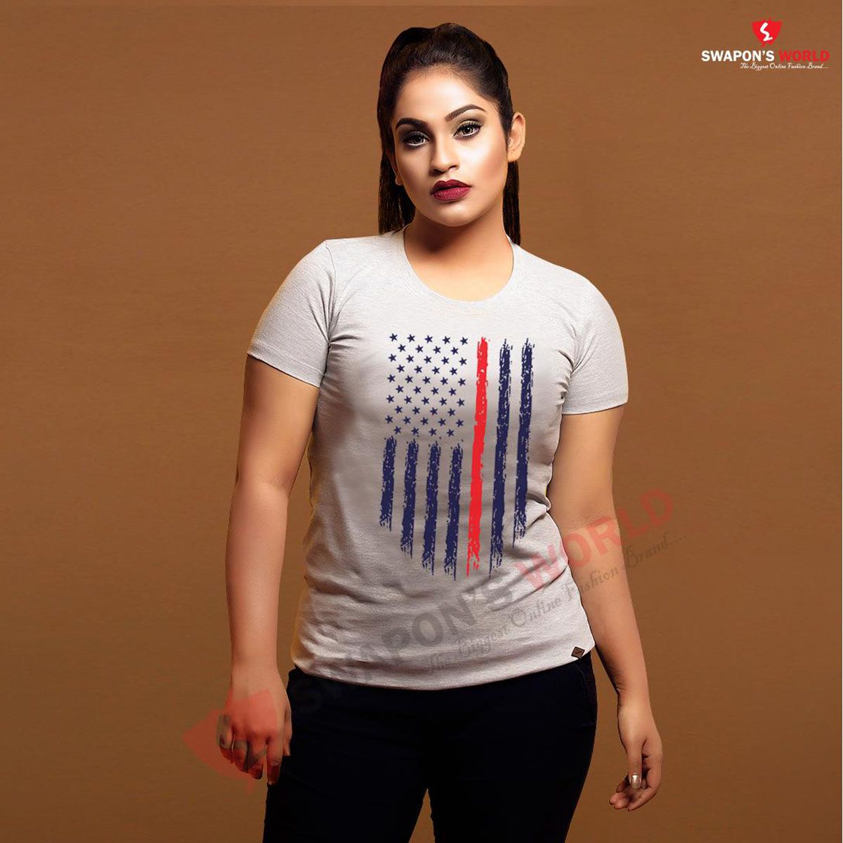 Grey Cotton Half Sleeve T-Shirt For Women Code-Sw3979T - T Shirt For Women