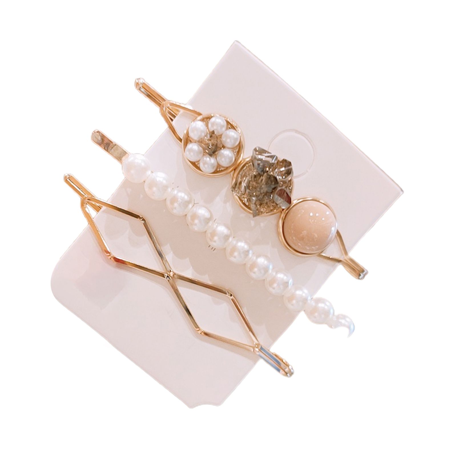 3Pcs/Set Hair Clips Faux Pearl Inlaid Rhinestone Alloy Women Parties Styling Barrettes for Wedding