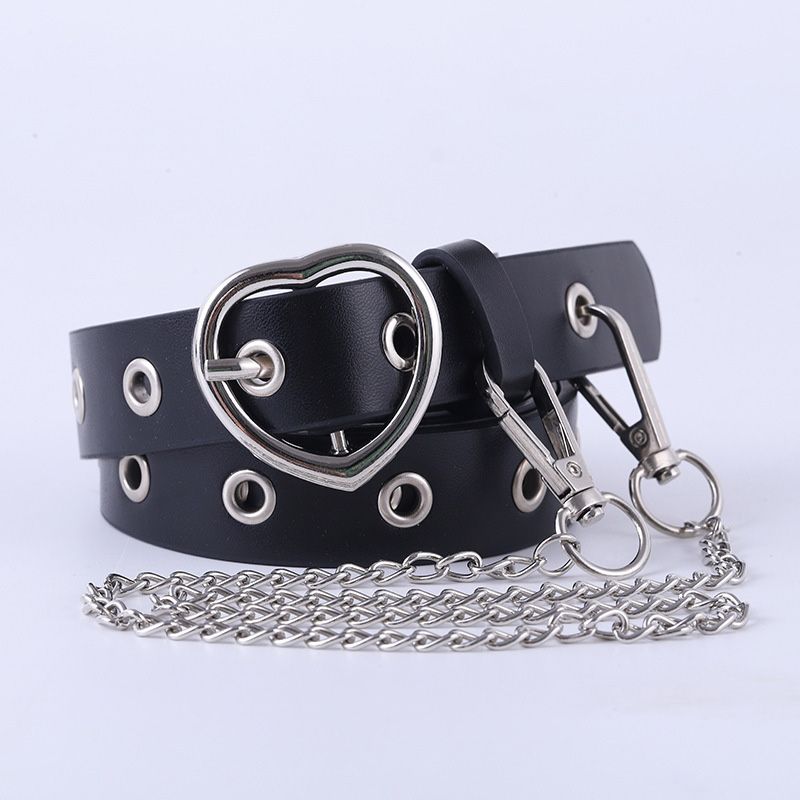 Loldeal 2.3x108cm South Korea Dongdaemun Chain Decoration Women's Heart Buckle Belt Casual Lanyard Full Hole Eyelet Button Belt Women's