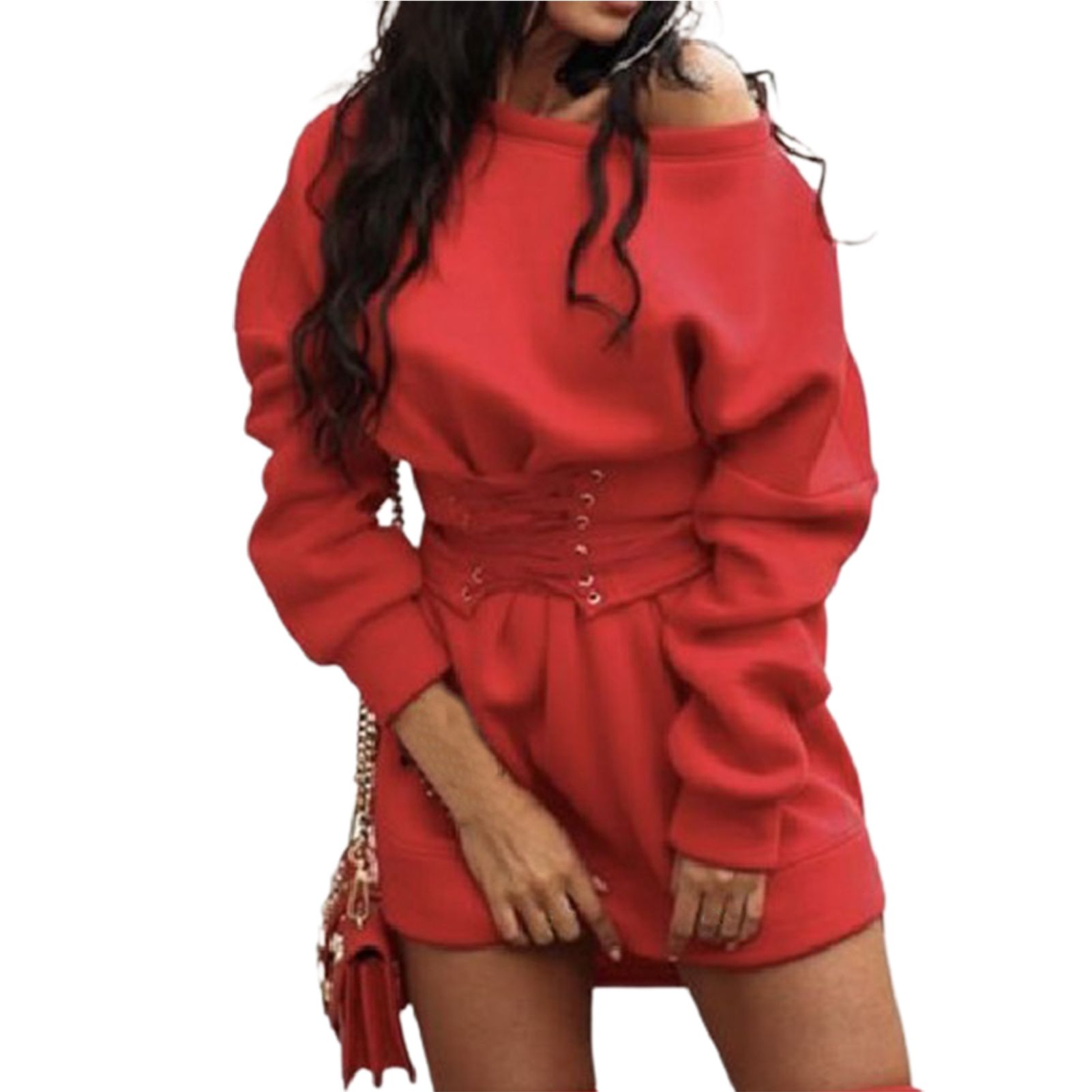 Casual Dress O-Neck Removable Corset Casual Sweatshirt Dress