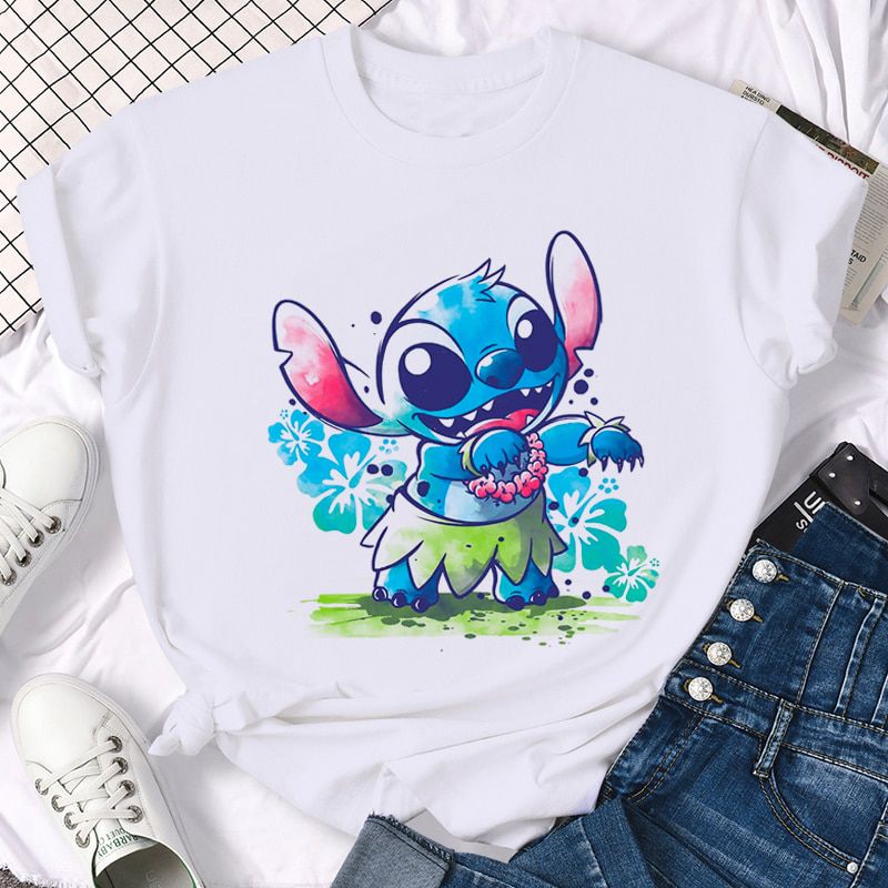 Disney Kawaii Lilo Stitch Funny Cartoon T Shirt Women Stitch Cute Manga T-shirt Y2k Graphic Tshirt Streetwear Top Tees Female