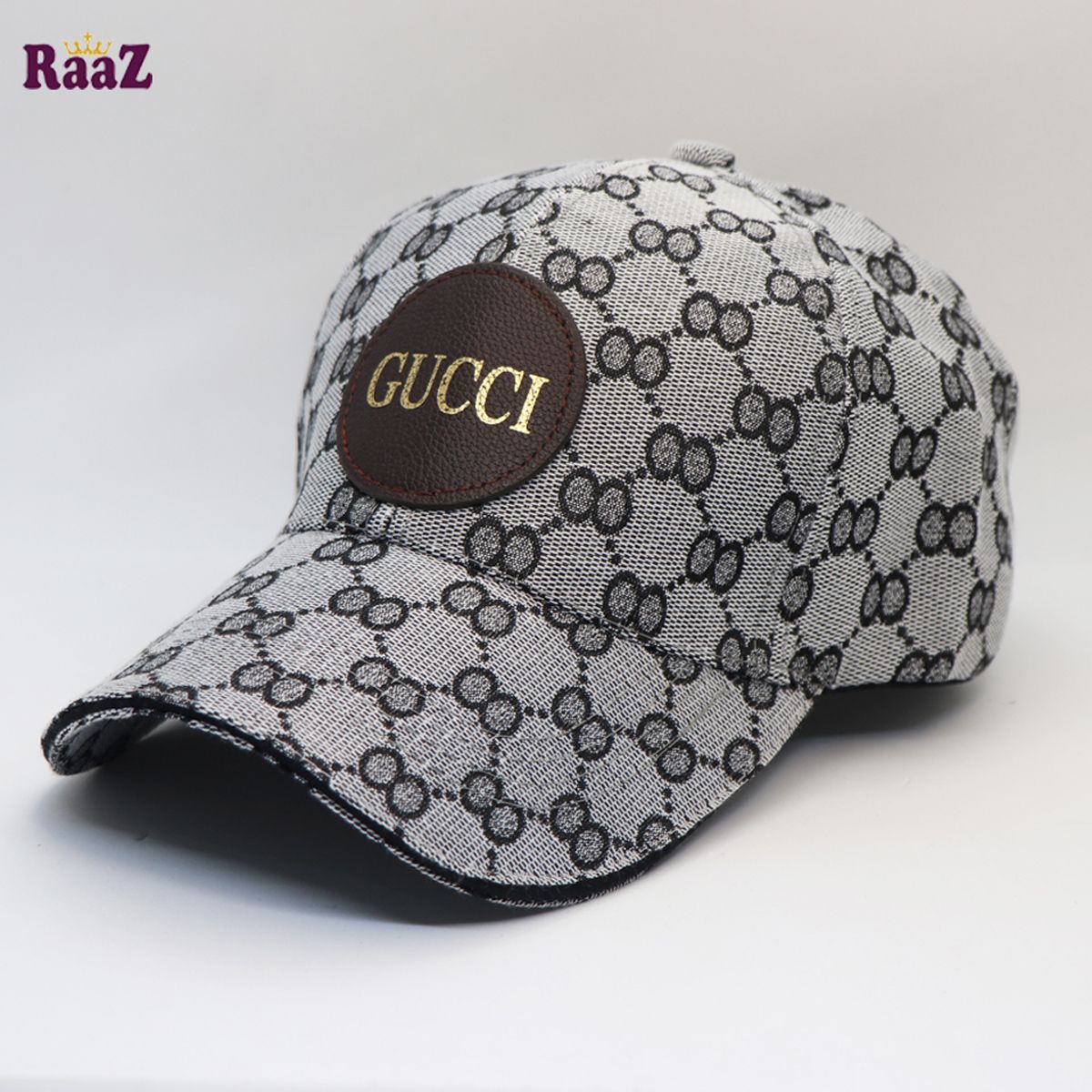 Black White Circle Leather Logo Premium Fabrics Curved Visor Cap - Cap For Men