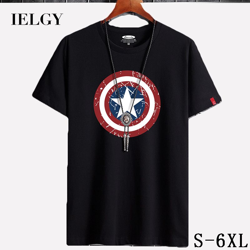 IELGY Men's short-sleeved summer new cotton round neck loose plus size bottoming shirt