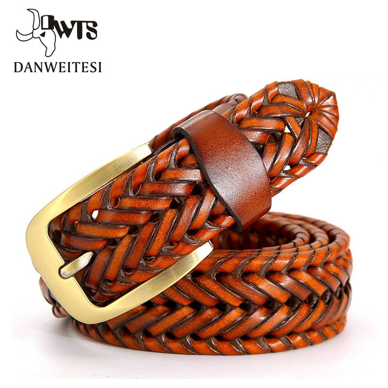 [DWTS] 2019 Fashion belts luxury leather Brown braided Cow skin straps men Wide girdle Male 120 cm