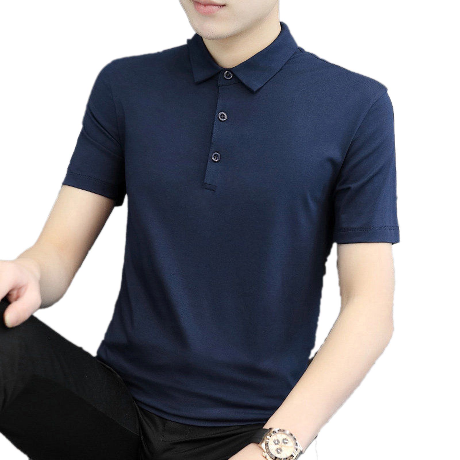 Lapel Shirt Cozy Sweat-absorbable Short Sleeve Men Golf Sports T-shirt for Work