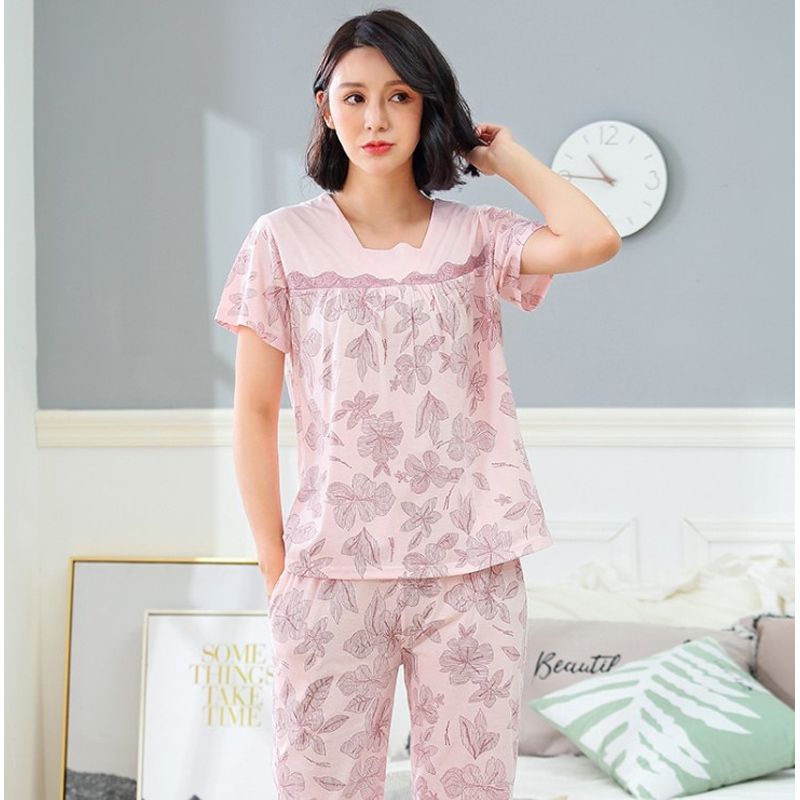 Plus Size XXXL  summer sleepwear women pajamas sets v-neck cartoon short sleeve pajama suit cotton women homewear suit soft