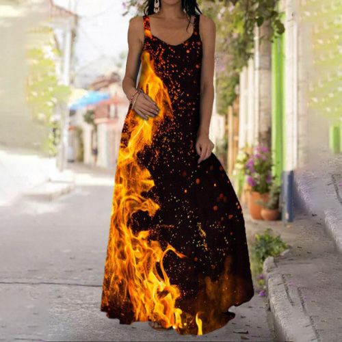 Oversized Dress Women Tie-dye  Long Maxi dress Summer bohemian strap off-shoulder Big Swing Party dresses Plus Size 5XL