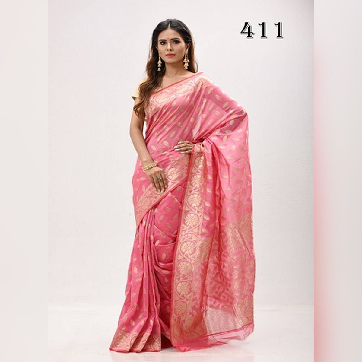 Light Pink Gas Silk Saree with Blouse Piece for Women