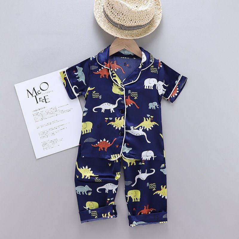 Autumn Baby Pajamas Kids Girls Boys Clothes Wave Point Print Sleepwear Set Short Sleeve Blouse Tops+Night Pants