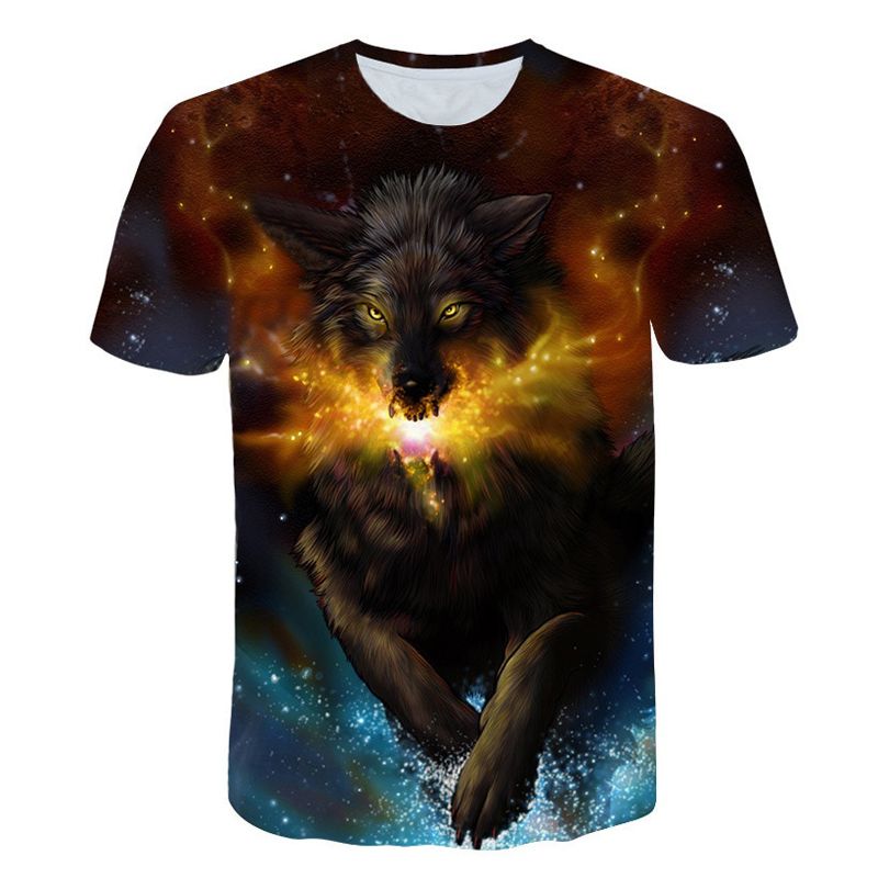 Newest O-neck style Harajuku Short Sleeve T-shirt  2019 Fashion Men Casual Tops tee Mens fashion Wolf series 3D Print Tops 6XL