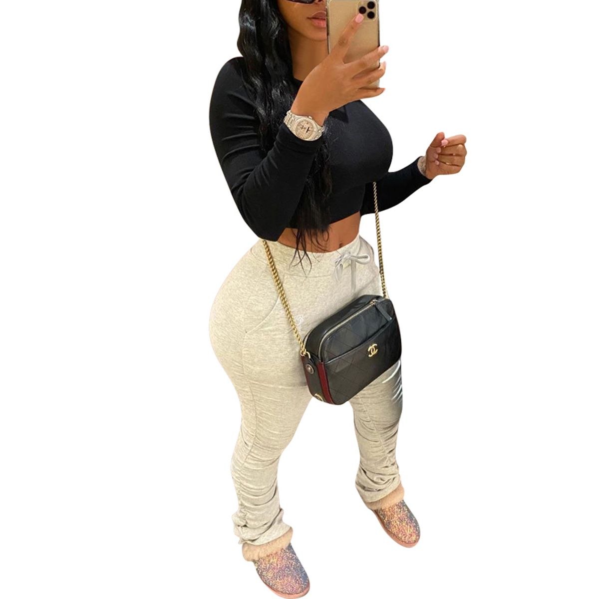 2021 Ladies Solid Color Pants, Summer Autumn Women Fashion Ruched Long Trousers for Shopping Travel Vacat