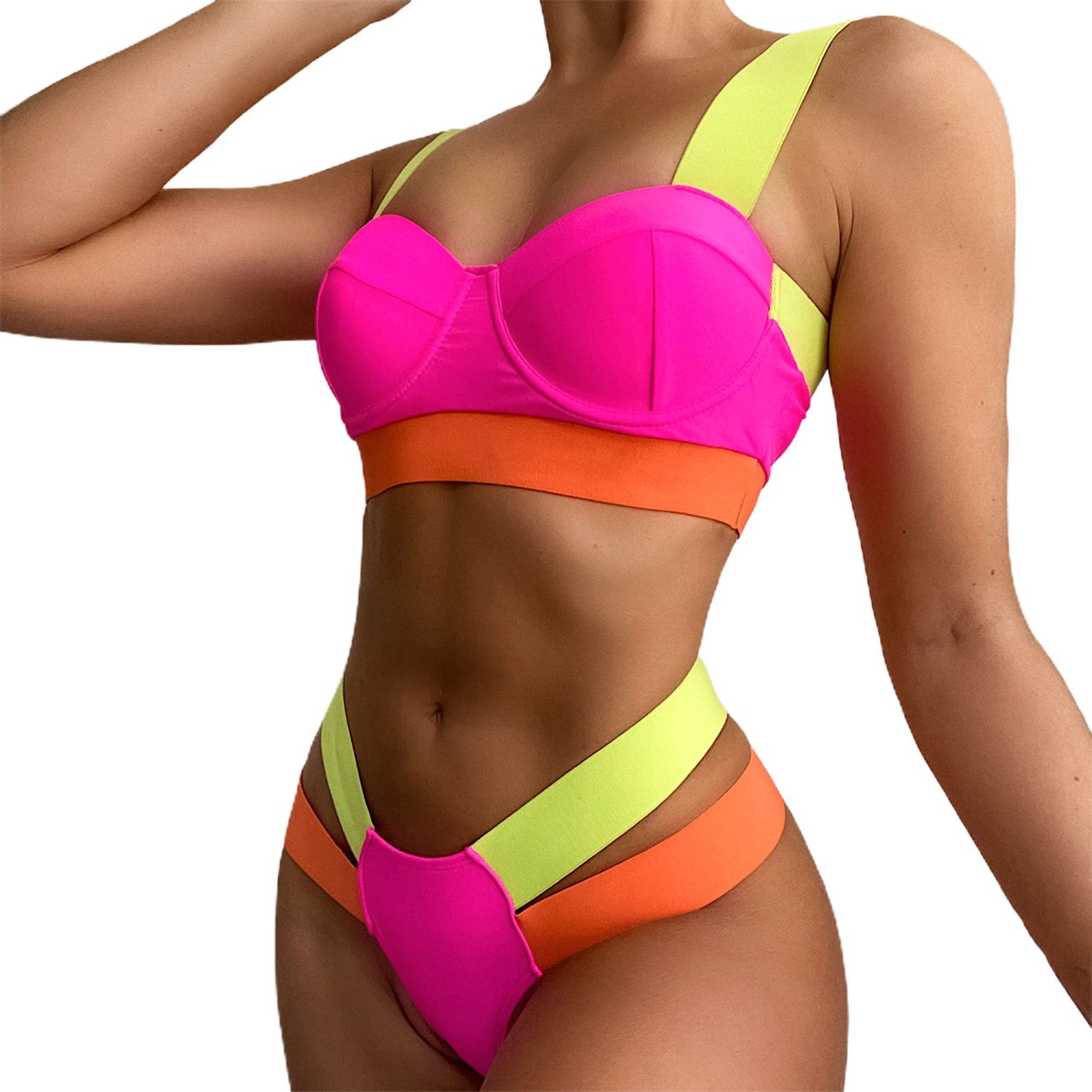 1 Set Bikini Suit Style Low Waist with Underwire Padded Bra Swimsuit for Women