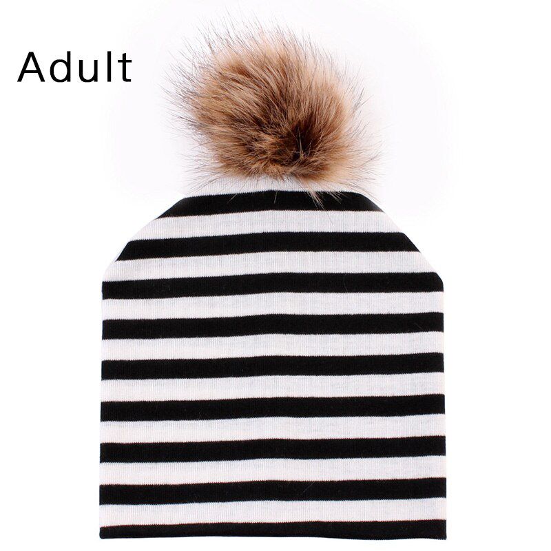 Mommy and Baby Hat Winter Warm Women Kids Cotton Hat Caps Ball Pompom Bobble Hat Mom and Me Matching Beanie Hats