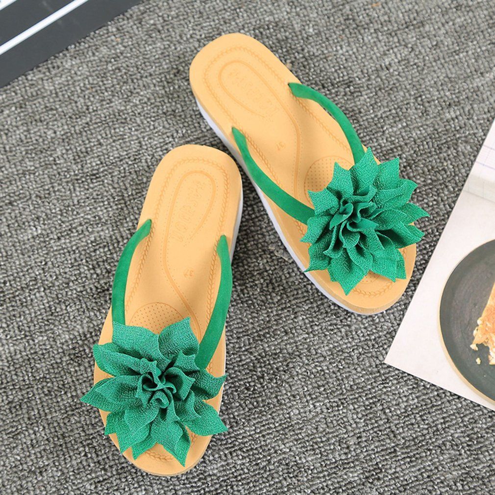 Flower Decoration Women Platform Shoes Flip Flops Sandals Slipper Flat Shoes