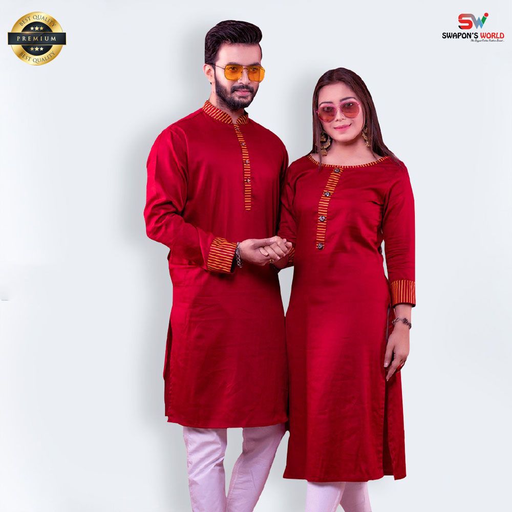 Premium Cotton Printed Couple Panjabi & Kameez - 858P