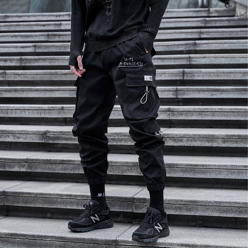 CHAIFENKO Hop Cargo Pants Men Fashion Harajuku Harem Pant Black Streetwear Joggers Sweatpant Multi-Pocket Casual Mens Pants