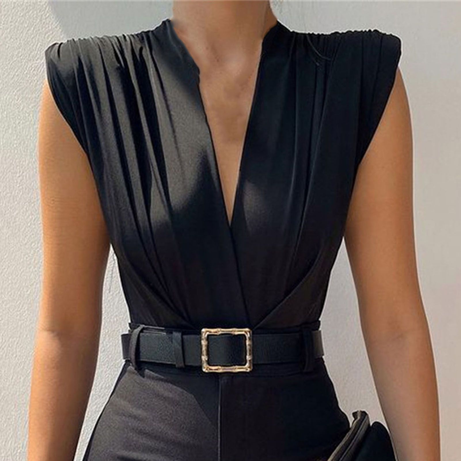 Women Bodysuit Lightweight V Collar Sleeve-less Summer Blouse
