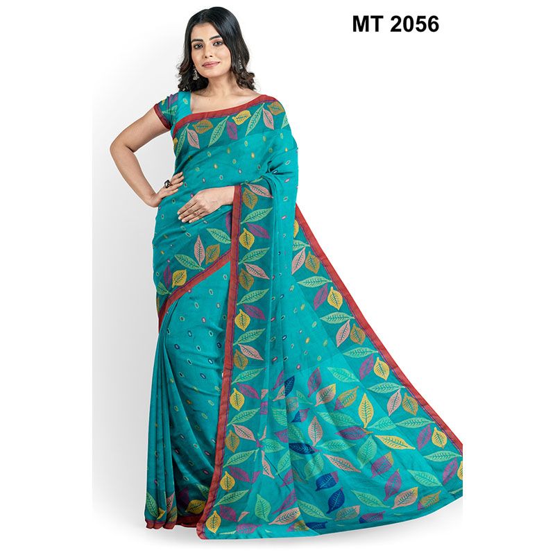 MultiColor Silk Katan Saree for Women with Running Blouse Piece (from Tangail)