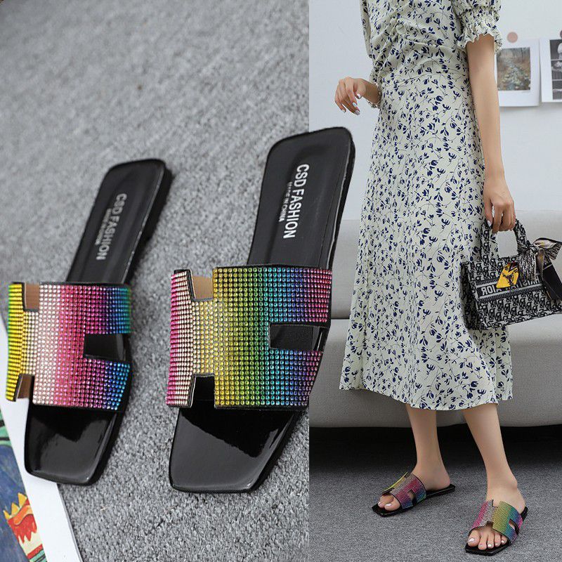 Big Size 35-42 Fashion Women Flat Sandals Casual Soft Leather Open Toe Colorful Slippers Outdoor Beach Shoes for Women