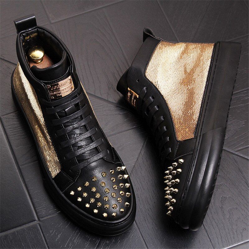 New Men Casual Shoes High Tops Sneakers PuHop Rivet Height Increasing Shoes Flat Board Shoes Ztillas Hombre