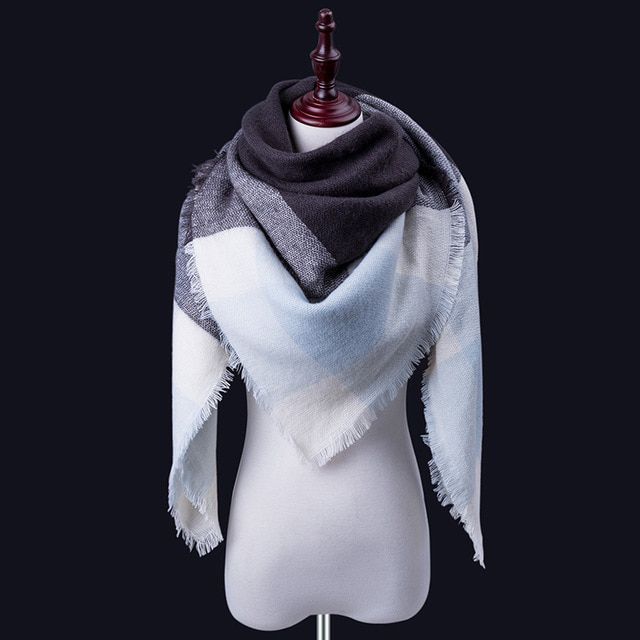 Evrfelan Casual Women Winter Scarf Triangle Knitted Scarf for Ladies Plaid Shawl Wrap Female Scarves Bufanda 140*140*210cm