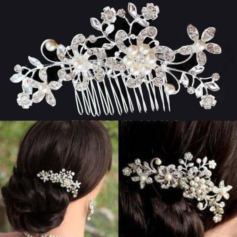 【ALLGOOD】headwear wedding bridal headpiece Crystal pearl rhinestone flower hair comb hair accessories women girls - intl