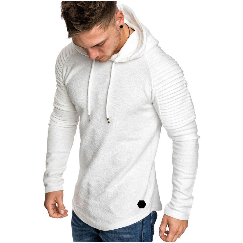 Trendy Mens Hoodies Solid Color Hooded Slim Sweatshirt Striped pleated raglan sleeves Male Streetwear Casual sweatshirt Coat