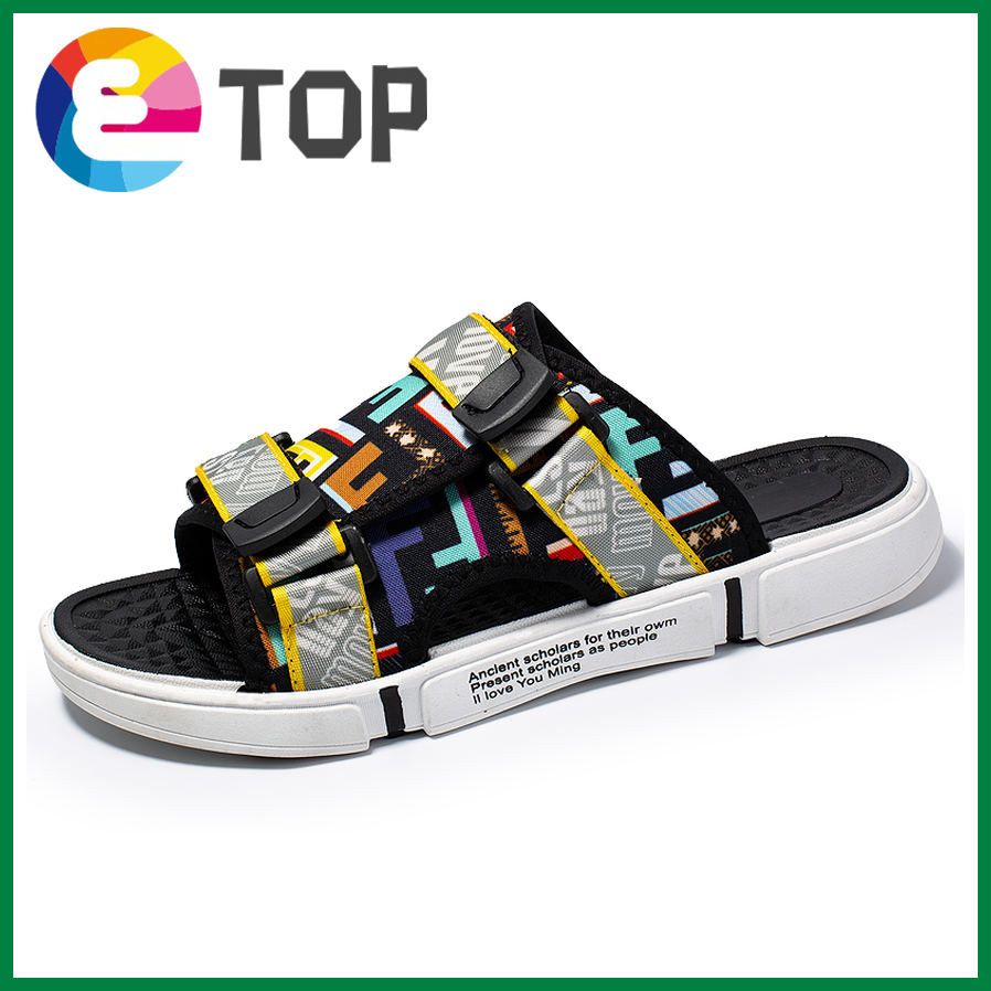 Vikey Men Fashion Sandals Summer Casual Shoes Slides Slip-resistant Beach Slippers(Black,White)