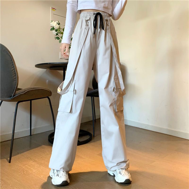 Women's fashion style Pants Black detachable overalls women's elastic waist Street casual pants multifunctional pants