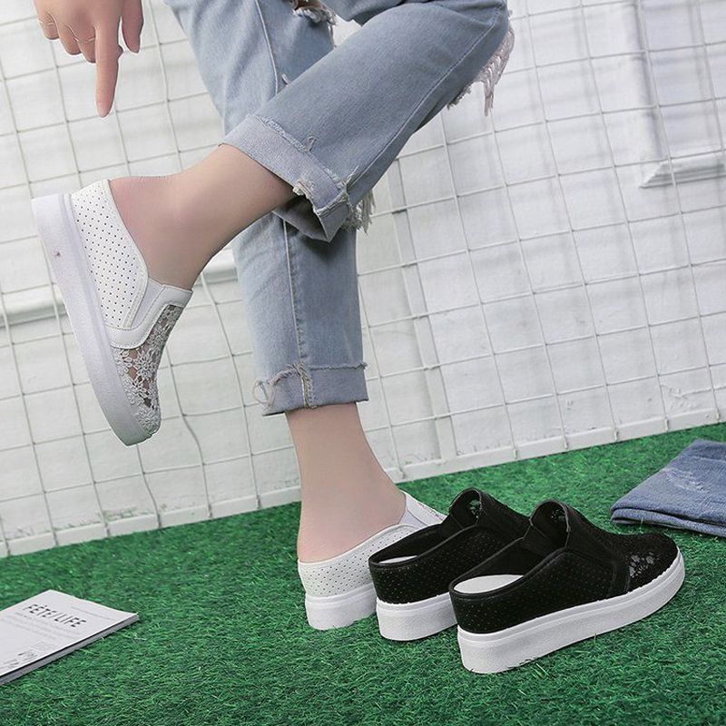 Korea Style Open Heels Slipper Girls Slip Sandal Flat Shoes Women Canvas Shoes Sneakers for Women Teenagers Fashion Slippers  031931