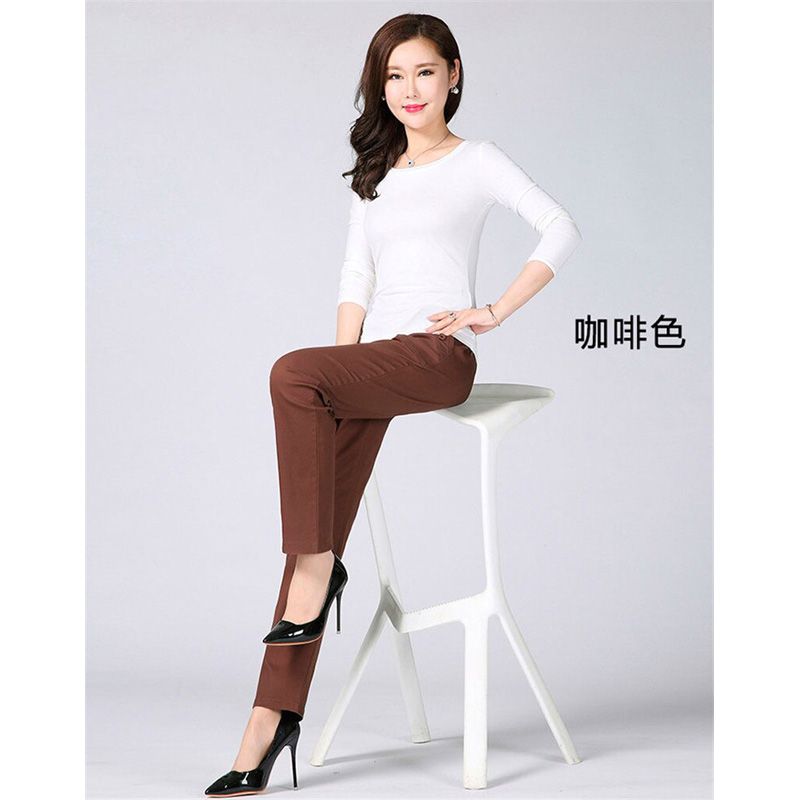 Women's Trousers Spring Summer Stretch Waist Cotton Pants Middle Old Mother Large Size Solid Casual Pants Plus Size W1846