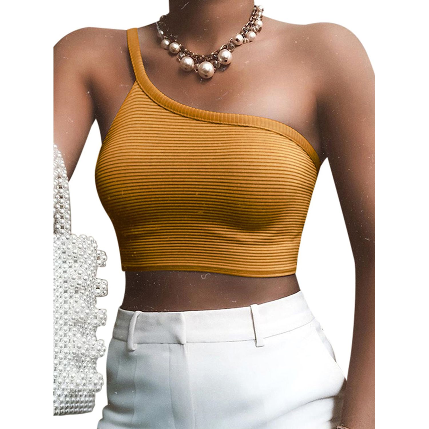 Women's Fashion Summer Irregular Single Shoulder Camisole  Solid Slim Vest (S/M/L)